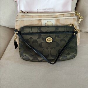 Coach Olive, Beige, & Pink Signature Wristlet